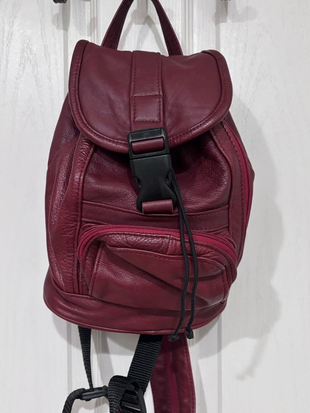 Mini Leather Backpack in Burgundy - Women Mini Bag
